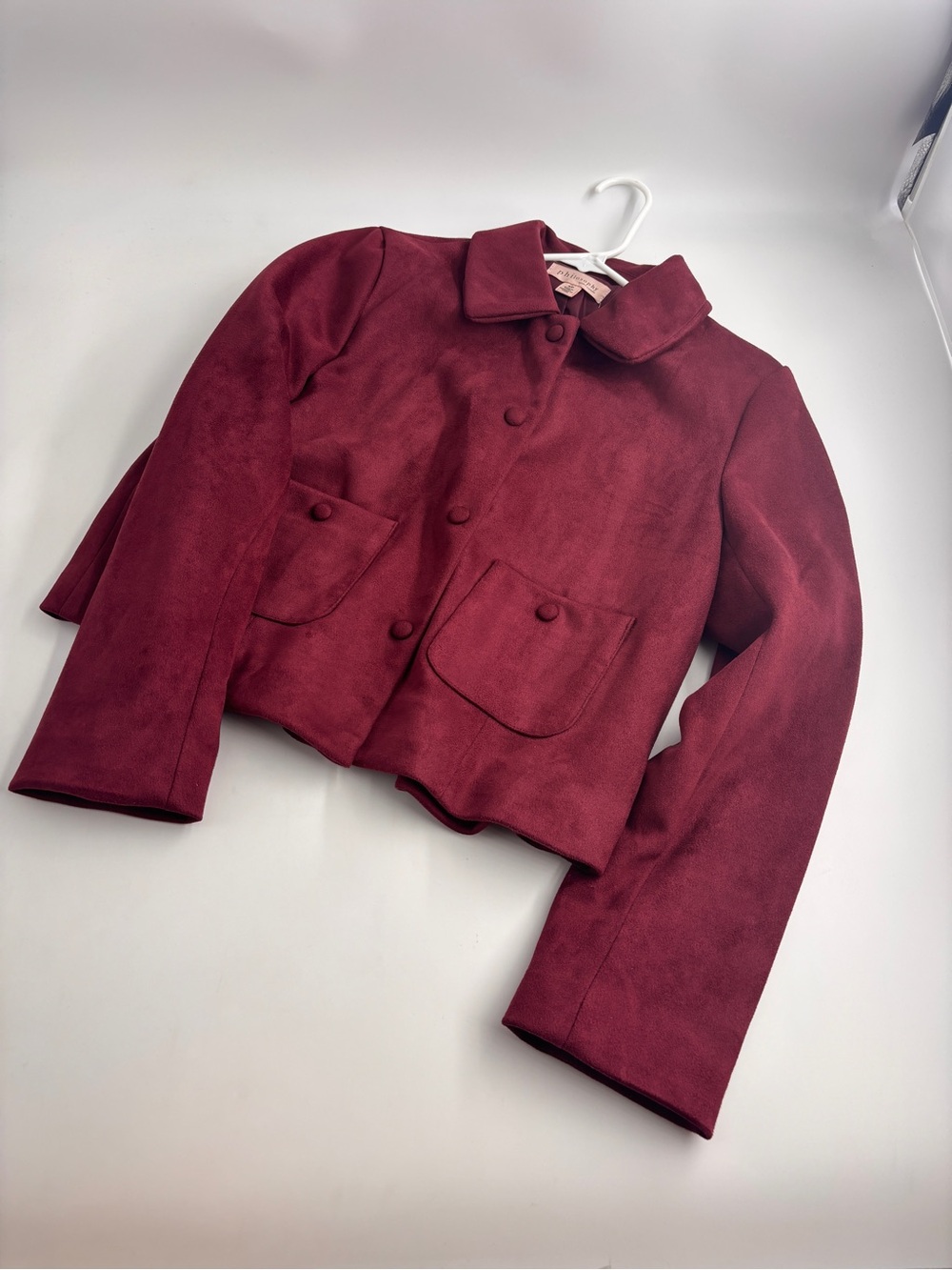 Maroon Button-Front Cropped Jacket